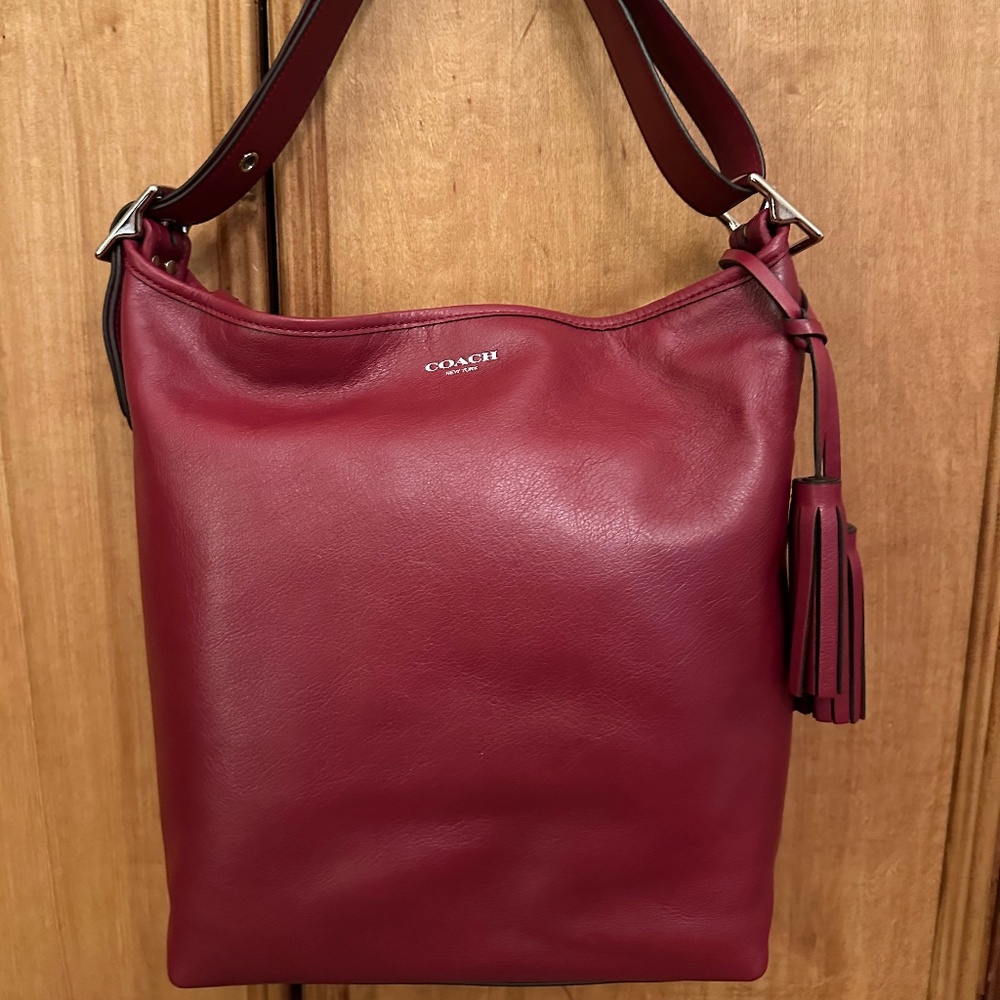 Coach 19889 Legacy Leather Duffle Bag Black Cherry Silver Hardware EUC Rare
